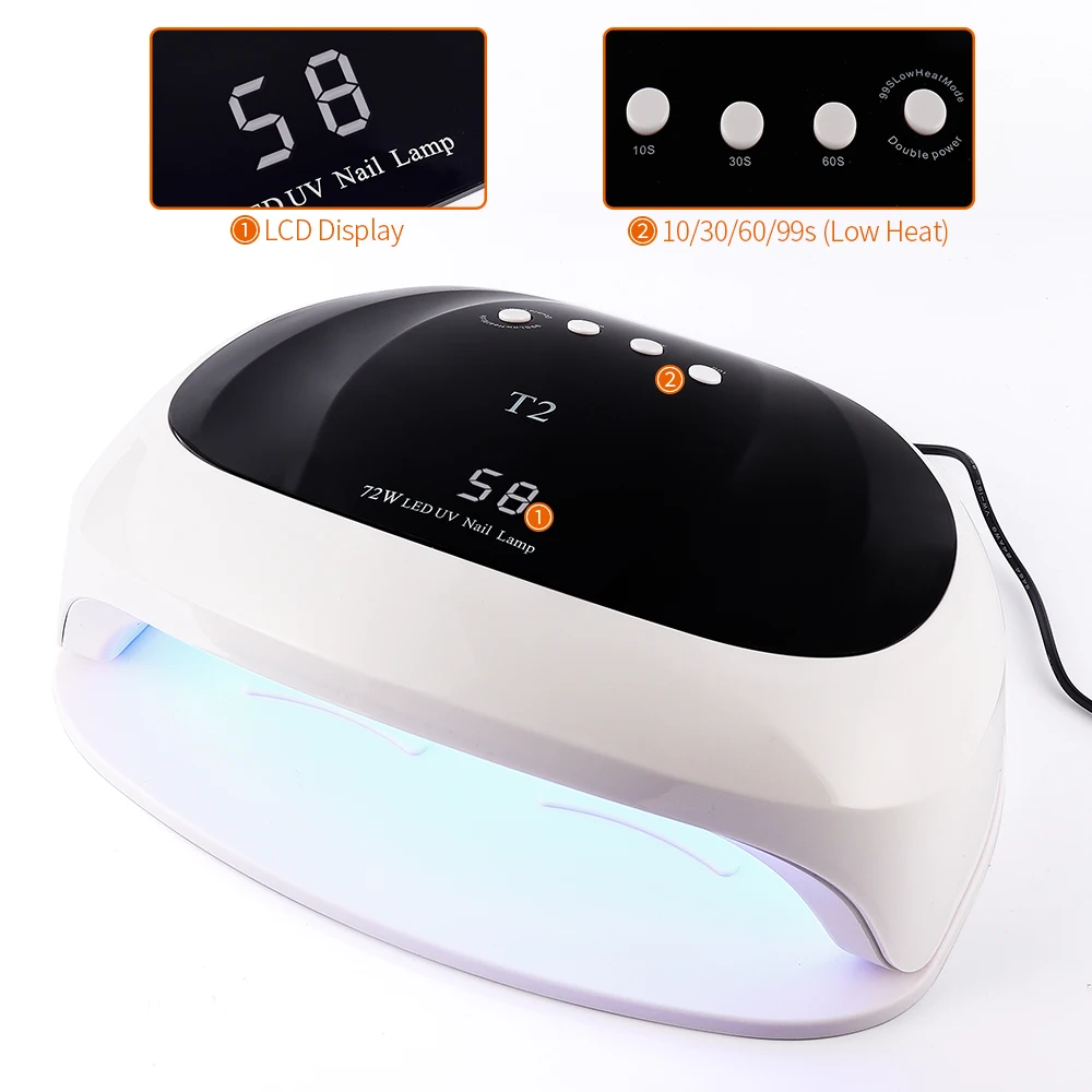 Kits 72W großer Nagel Trockner LED UV Lampe intelligente Sensor -Nagelgel trockener UV -Lampengerät Timer Einstellung LED -Anzeige für Pediküre Maniküre