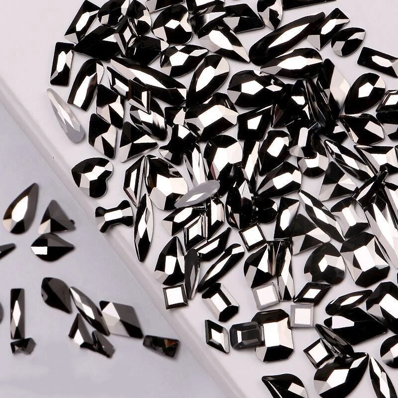 Verktyg 400 st /lådan nagel strass +1 st prickande penna ab crystal strass för naglar, flatback kristaller med blandade former nagelkonst