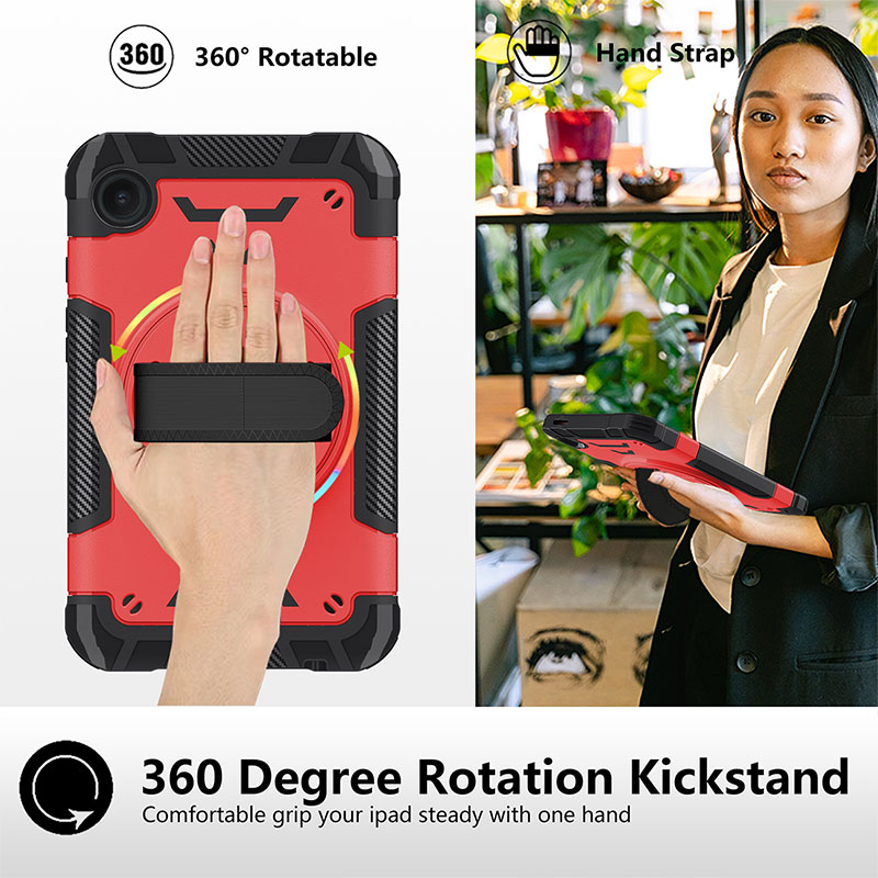 علبة Kickstand لـ SAM Tab A9 8.0 بوصة TPU+PC ، مقاومة للصدمات الثقيلة مع حزام يدوي 360 درجة قابلة للتدوير وقائي قابلة للدوار لـ X110/X115/X117