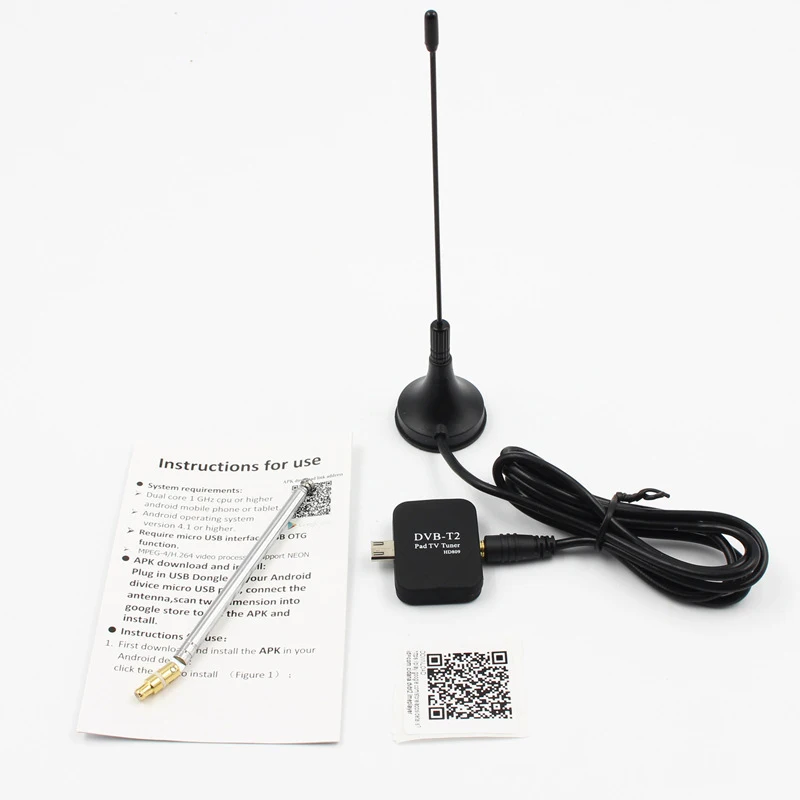 Box DVBT2 TV Antenne Receiver Digital MicroUSB tuner pour Android Mobile Phone Pad HD TV Stick avec Dual Antenne