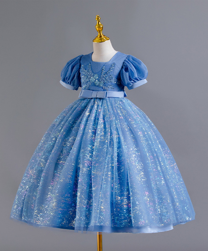 Vestidos de aniversário/festas de menina de jóia branca azul de rosa azul