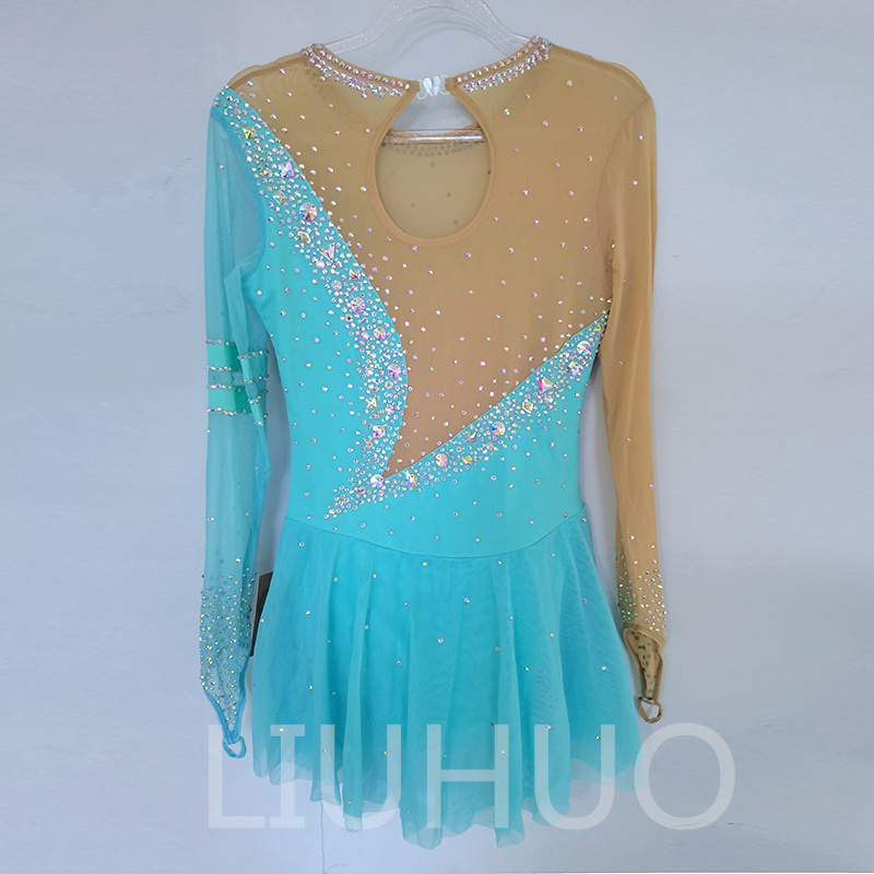 LIUHUO Customize Colors Figure Skating Dress Girls Ice Skating Dance Skirt Quality Crystals Stretchy Spandex Dancewear Ballet Light Blue