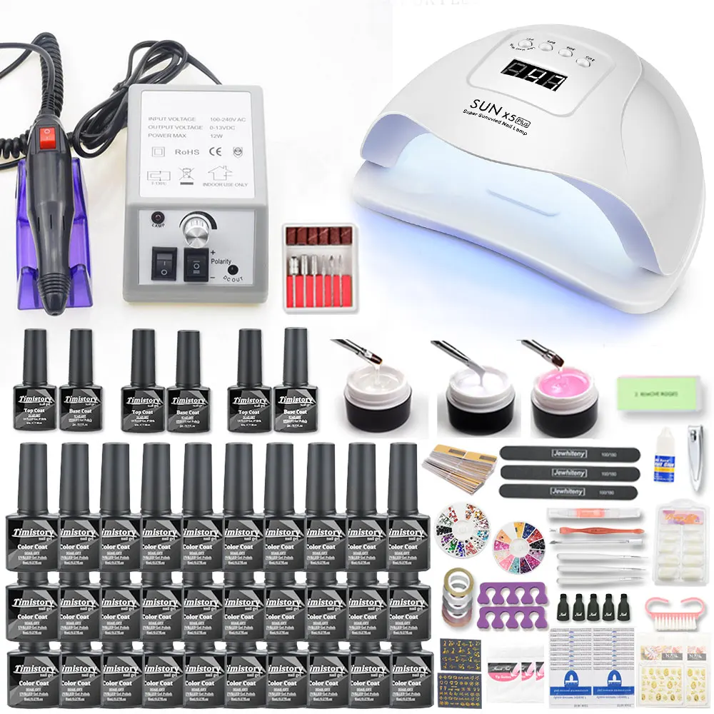 Trockner 30/20/10 Farben Gelnagellack Kit Professionelles Nagel Set Maniküre Nagelkunst -Set mit LED -Nagelschiffung Elektrischer Nagelbohrer Hine