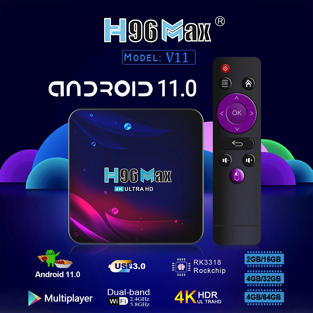 Box H96 max Android 11 Smart TV Box 4G 32GB 64GB HD 4K Google Voice Set Top 2.4G/5.8G WIFI Bluetooth Receiver Media Player Global