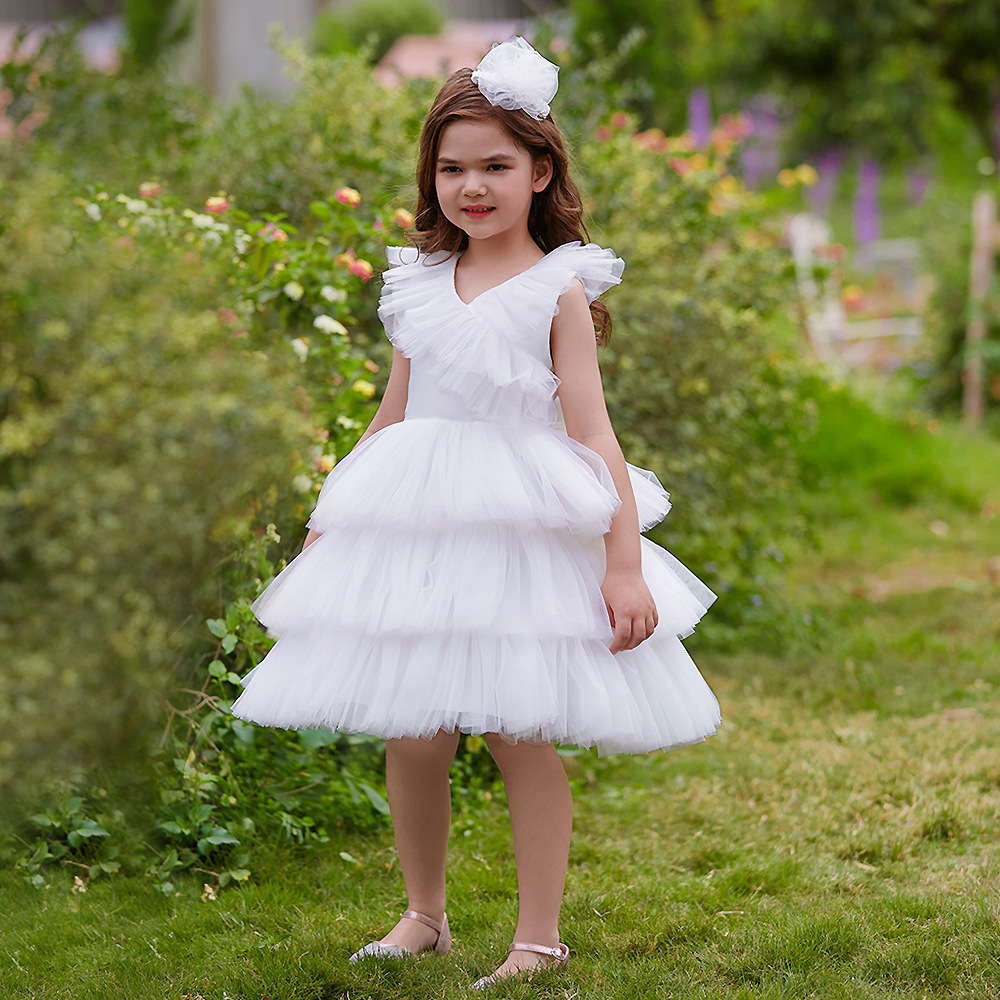 Sweet Wine Pink White V-hals Girl's Birthday/Party Dresses Girl's Pageant Dresses Flower Girl Dresses Girls Everyday kjolar Kids 'Wear SZ 2-10 D408272