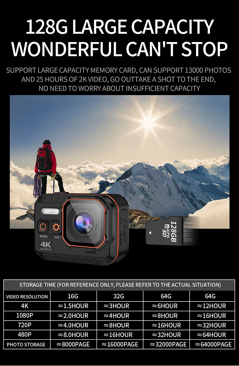 Câmera de ação de câmeras de ação 4K60FPS controle remoto Wi -Fi 30m à prova d'água 170 ° Câmera de ação de amplo anúncio Dash Cam Go Sport Camera Pro