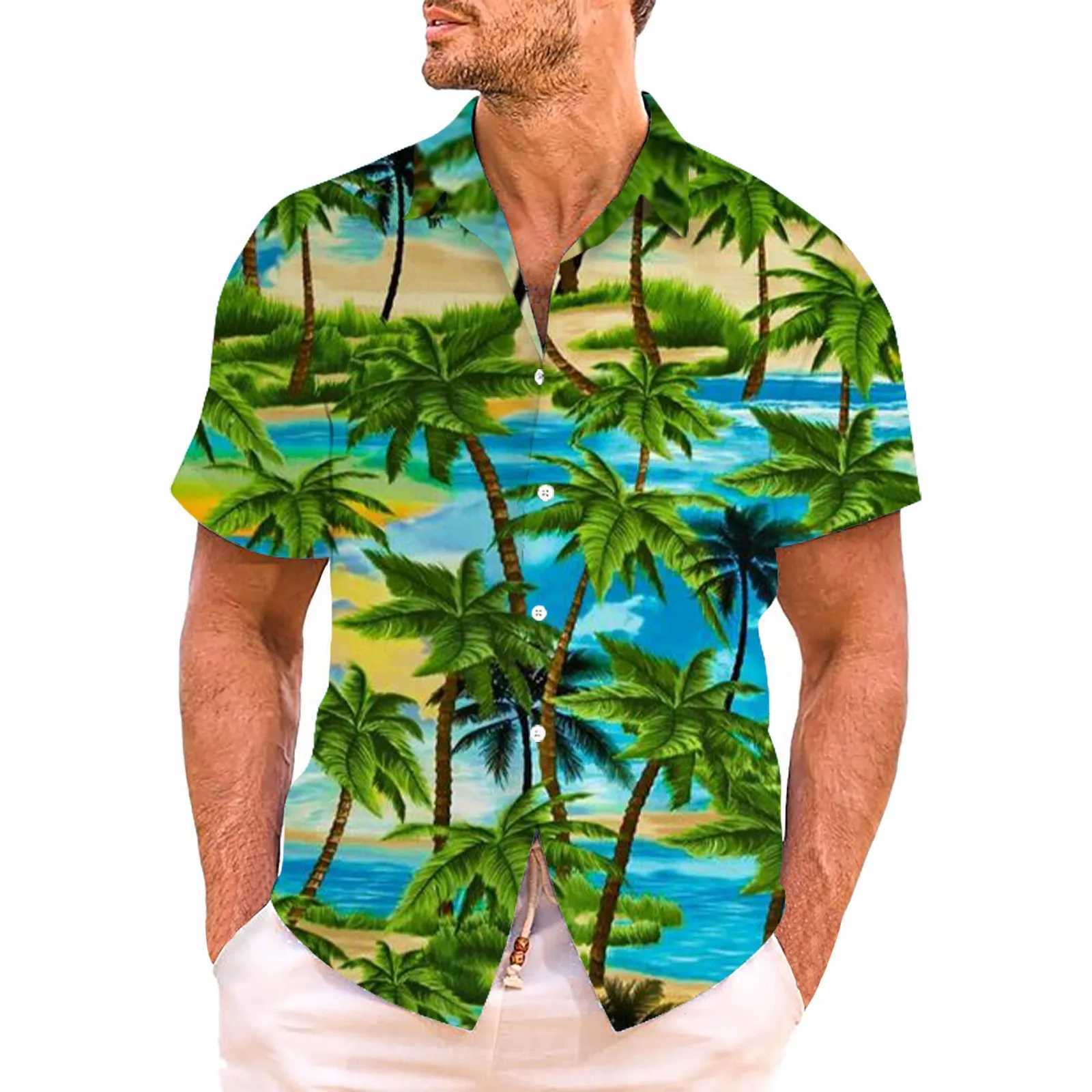 Męskie koszulki męskie męskie i wysokie t-shirt z długim rękawem męskie mens Casual Tropical Style Printing