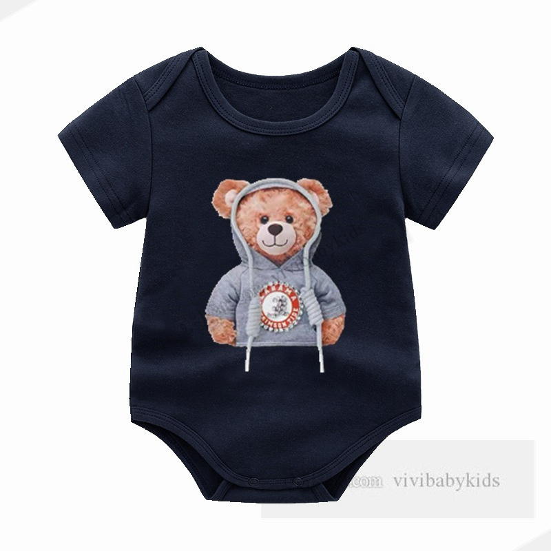 Ontwerper Baby Triangle Rompers Infant Kids Cartoon Bear Gedrukte korte mouw jumpsuits zomer pasgeboren jongens meisjes katoen zachte lichaamsdelen kleding z7564