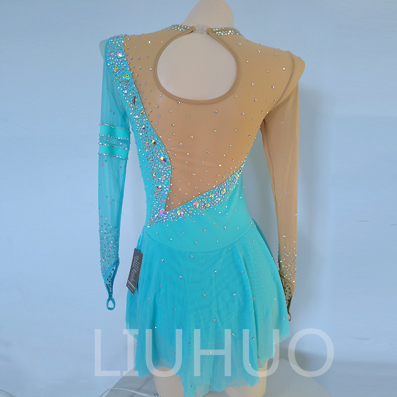 LIUHUO Customize Colors Figure Skating Dress Girls Ice Skating Dance Skirt Quality Crystals Stretchy Spandex Dancewear Ballet Light Blue