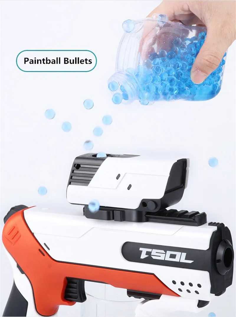 Gun Toys New Electric Automatic Shooting Paintball Bullet Gun Toy Pistol Kids Outdoor Fun Toys Safe Water Bullet Gun 240408