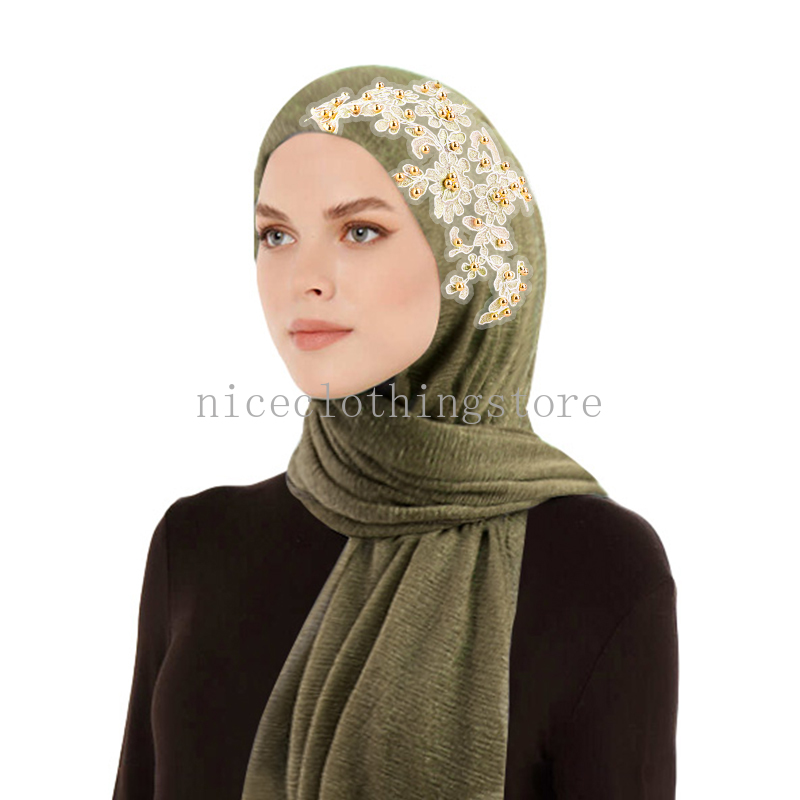 New Hijabs Muslim Islamic Scarf Scarves for Women Gold Glitters Beads Turban Ramadan Foulard Musulmane Femme Long Headscarf
