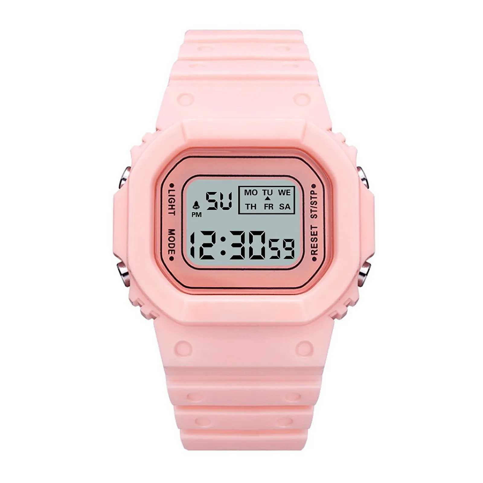 Zegarki damskie kobiety oglądają elektroniczny zegar na nadgarstek Waterproof Watch Watch LCD Digital Date Guma