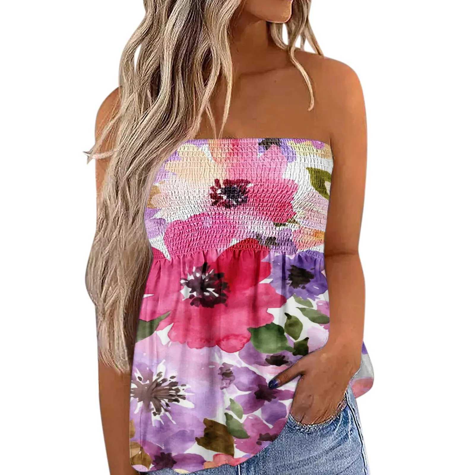 Damestanks Camis dames strapless bandeau tank casual mouwloze zomer kleding vakantie losse buis top geplooide elastische top dames shirt j240409