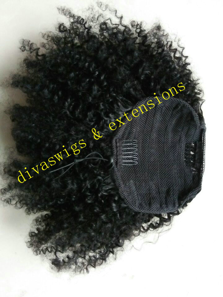 شعر حصان الشعر البشري 3C 4A Afro Kinky Curly Ponytails Rel Mongolian Remy Hair Pony Clip في حزم ملحقات اللون