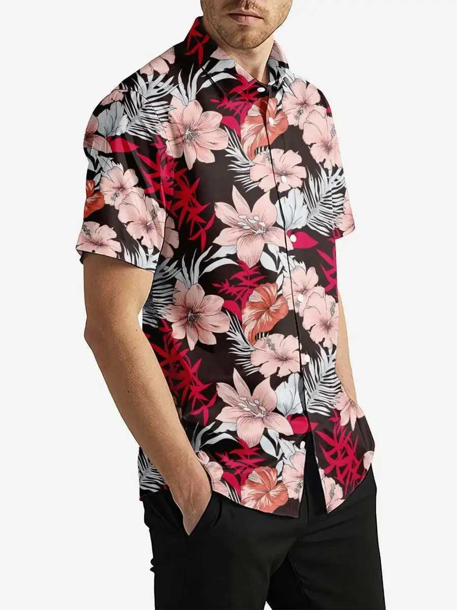 Camisa casual de camisa casual tendência masculina camisa ao ar livre praia de verão lazer tropical flor camiseta de praia camisa de praia paisley havaian impressão de palmeira cuba re 2449