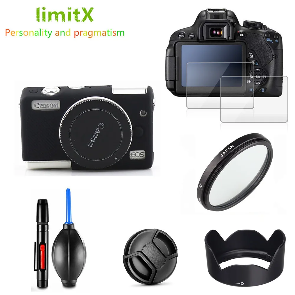 Bags Protection Kit Camera case Screen Protector UV Filter Lens hood Cap Cleaning pen Air Blower for Canon EOS M200 M100 1545mm lens