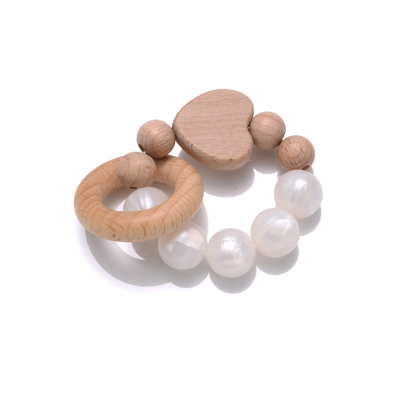 bébé Bracelets Bracelets Silicone Rounds Perles de coeur en forme de coeur en bois Bague Bébé infirmière Toy pour la dentition Ring