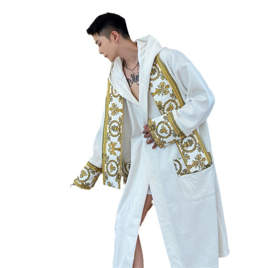 Women's lingerie pajamas sexy classic porno baroque bathrobe cotton thickened facecloth with belt men's robe medium-length homewear