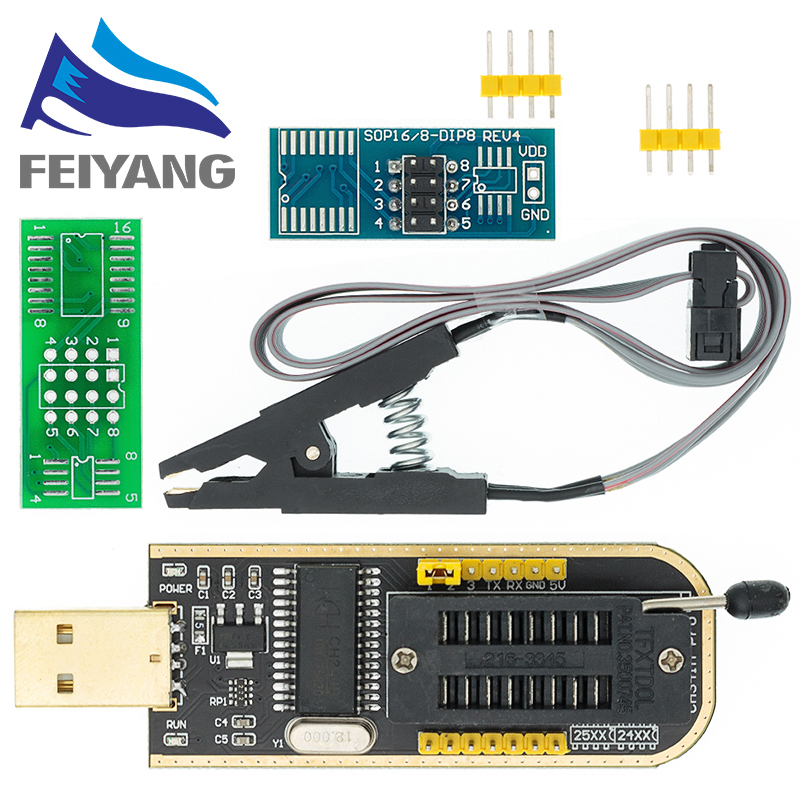 CH341A 24 25 Série EEPROM Flash BIOS Módulo de programador USB + SOIC8 SOP8 TEST CLIP PARA EEPROM 93CXX / 25CXX / 24CXX