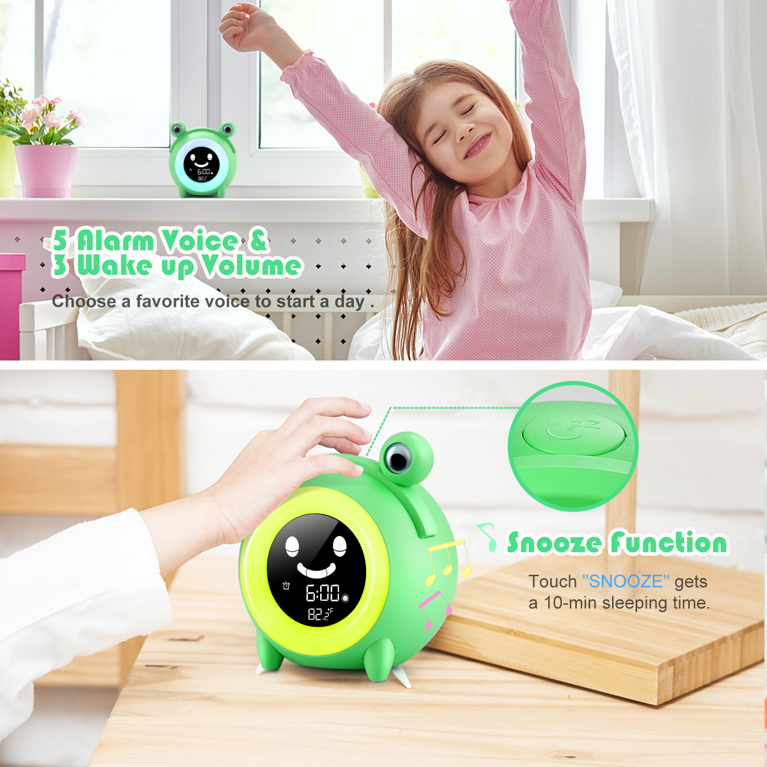 Animal Childal d'alarme enfant Sleep Trainer numérique Réveil de nuit coloré