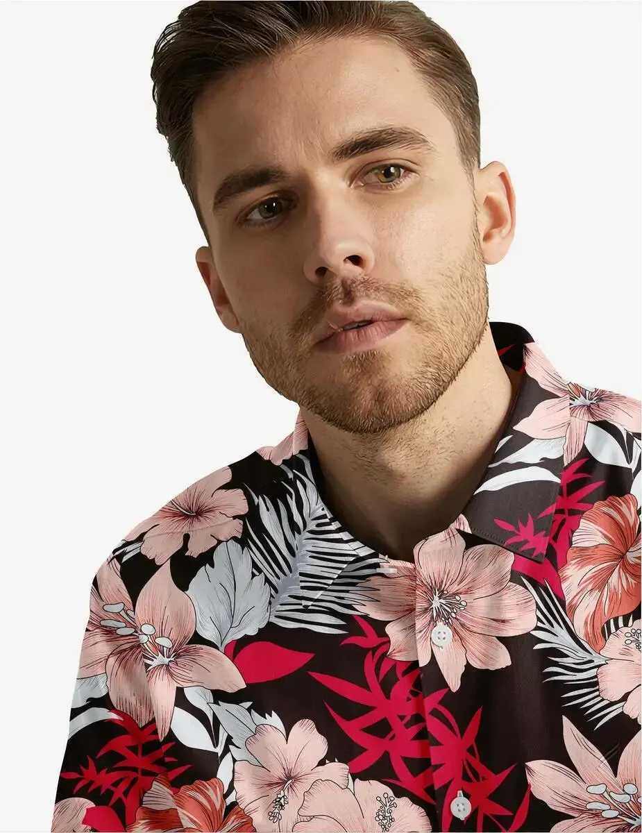 Men's Casual Shirts Shirt Trend Mens Outdoor Shirt Beach Summer Leisure Tropical Flower Mens Shirt Beach Shirt Paisley Hawaiian Print Palm Cuba Re 240409