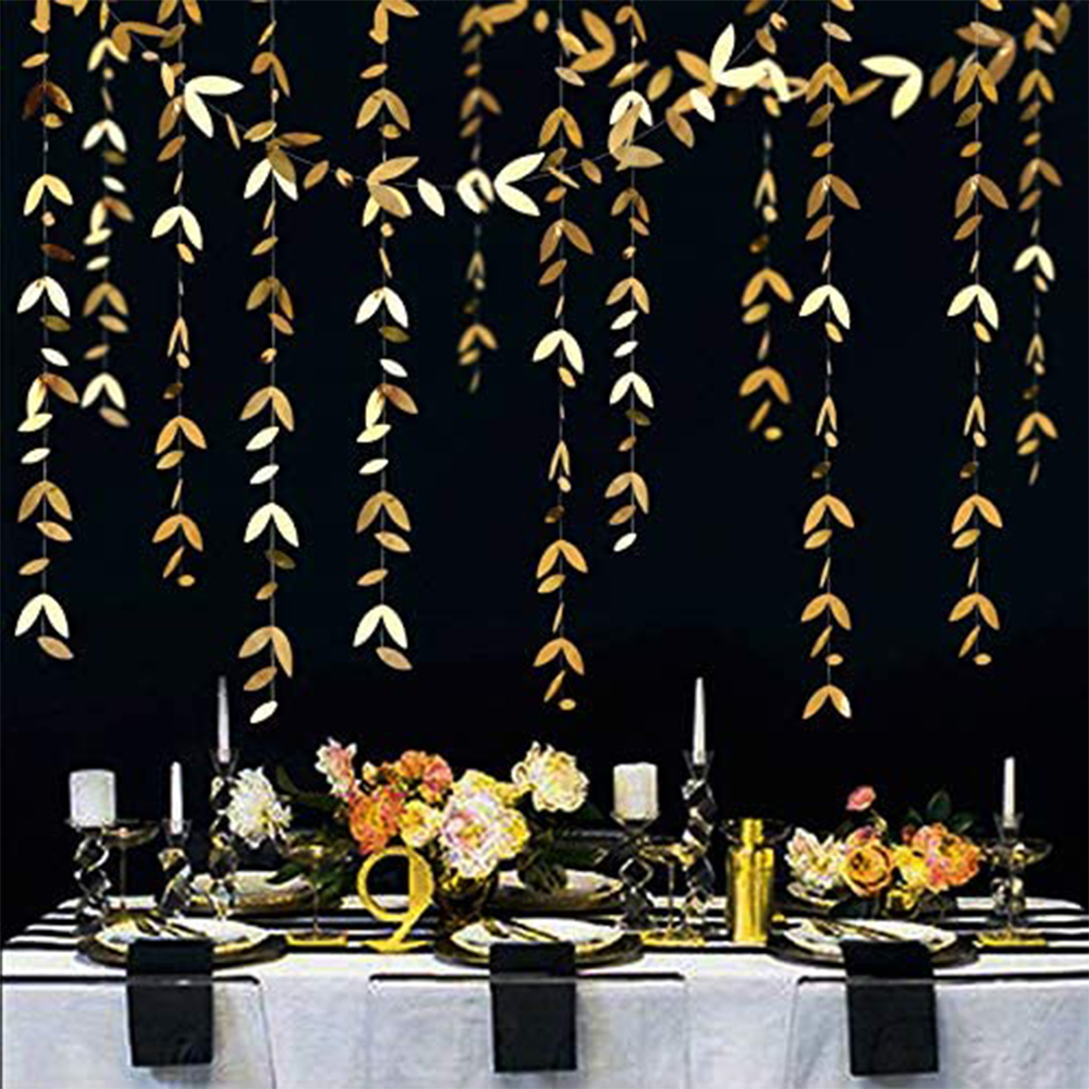 13 ft Mirror Gold Paper Leaf Garlands lämnar streamerdekorationer som hänger för guld födelsedag baby shower bröllop xmas festdekor