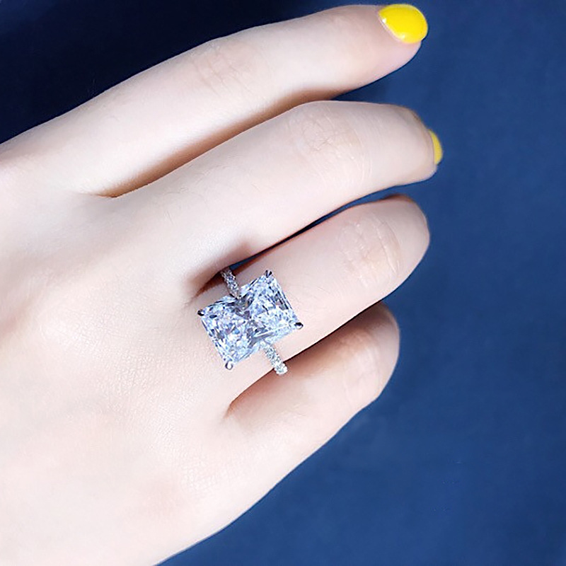 Najwyższej jakości cięcie 3ct Lab Square Mossen Diamond Pierścień 925 Srebrny Srebrny zaręczyny Wedding Minda Moissanite Pierścienie dla kobiet Party Bridal Prezentacja Biżuteria