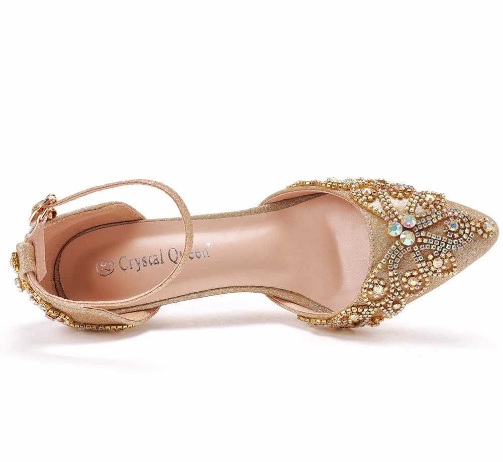 Kledingschoenen kristal koningin sexy vrouwen 7 cm hoge hakken maat 35-42 sandalen bruiloft bruids glitter fetisj stiletto strass gold pumps h240409