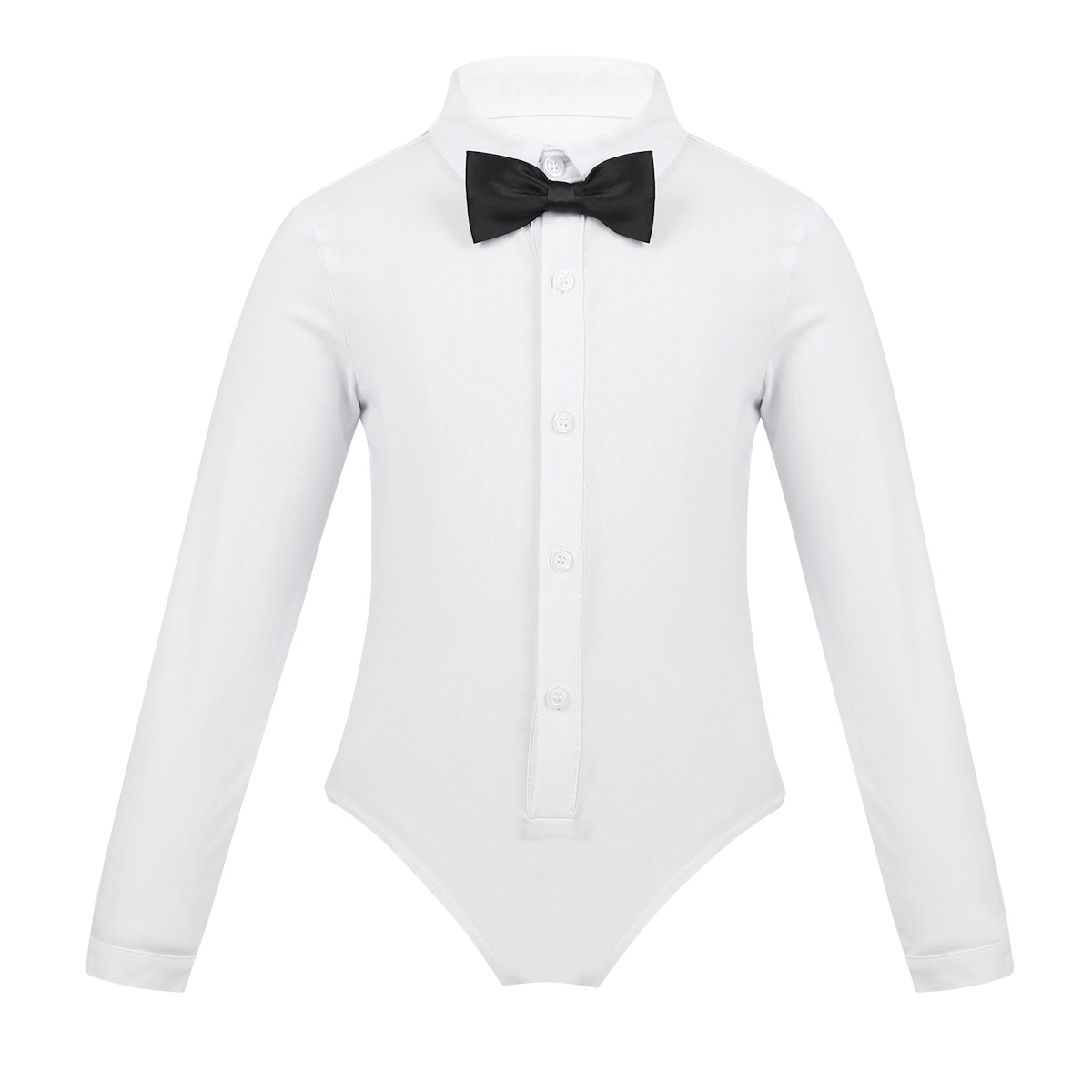 Barn pojkar latin modern dansskjorta med bowtie romper gentleman skjorta långa ärmar leotard bodysuit jazz dans dräkter dräkt