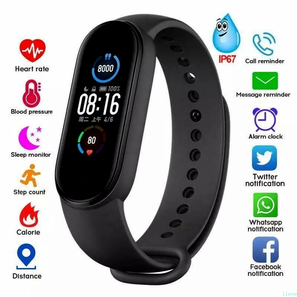 Bekijkt M5 Men Women Fitness Tracker Sport Smart Watch Bracelet Hartslag Hartslag Blooddruk Monitor Gezondheidspolsband Bluetooth Smart Band