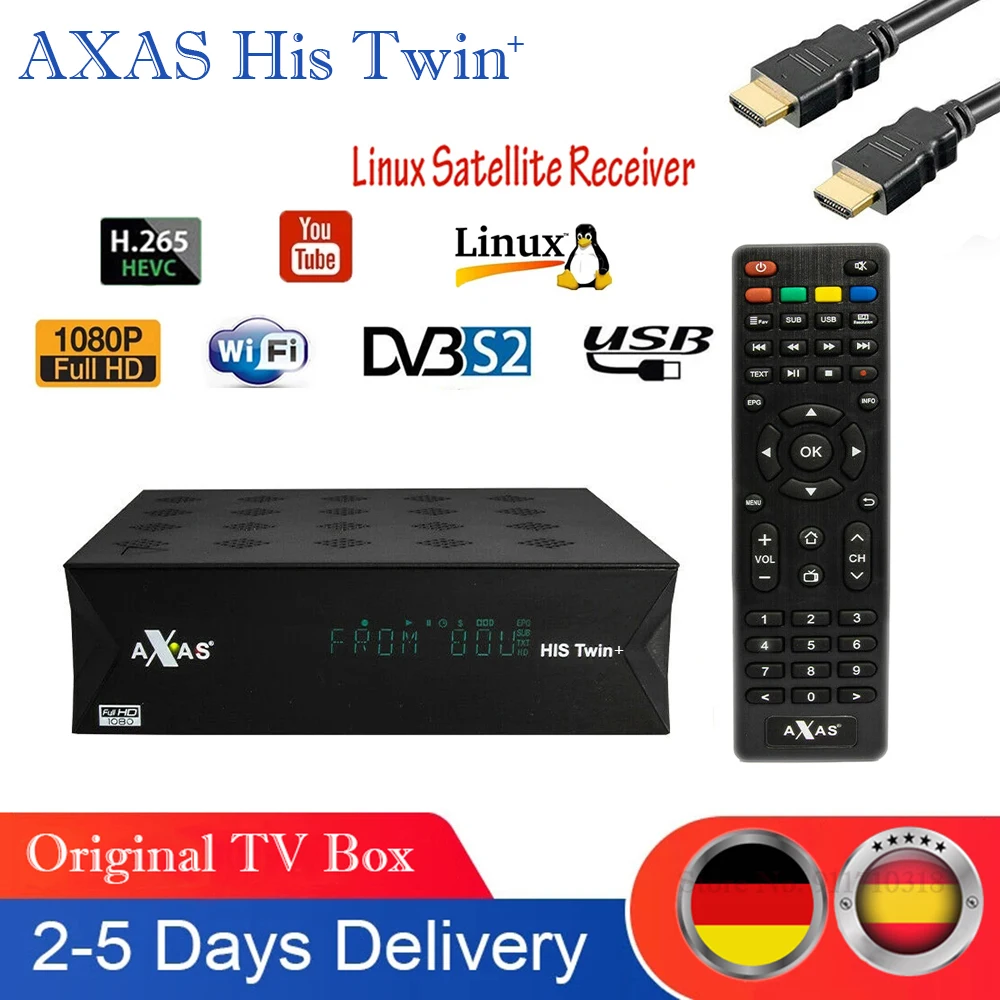 Box Axas hans tvilling plus satellit -TV -mottagare 1080p HD Linux Enigma2 Dual DVBS2 Tuners bygger i WiFi Open ATV E2 Fat Receiver TV Box