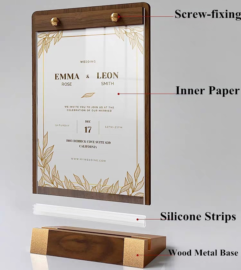 A6 100x150mm L Shape Acrylic Sign Holder Display Stand Restaurant Table Menu Paper Holder Board Wood Photo Picture Poster Frame