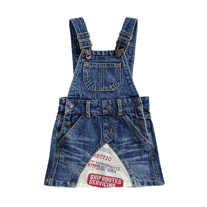 DD Style Girls Denim Suspender robe Kids Splicing Letter Imprimé Cordired Robe 2024 Fashion Enfants Casual Clothing Z7600