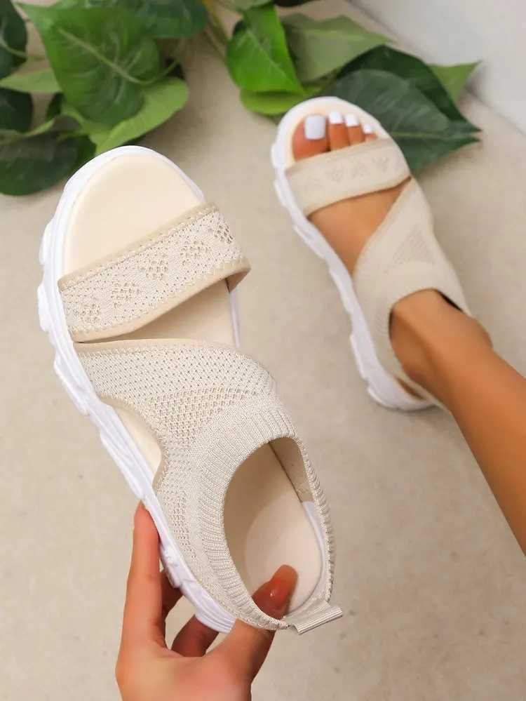 Sandalen stricken Frauen Mode Beige Schuhe Sommer Casual Slip auf bequemer Plattform Frau Sandalien vulkanisiert für H240409 BTWV BTWV