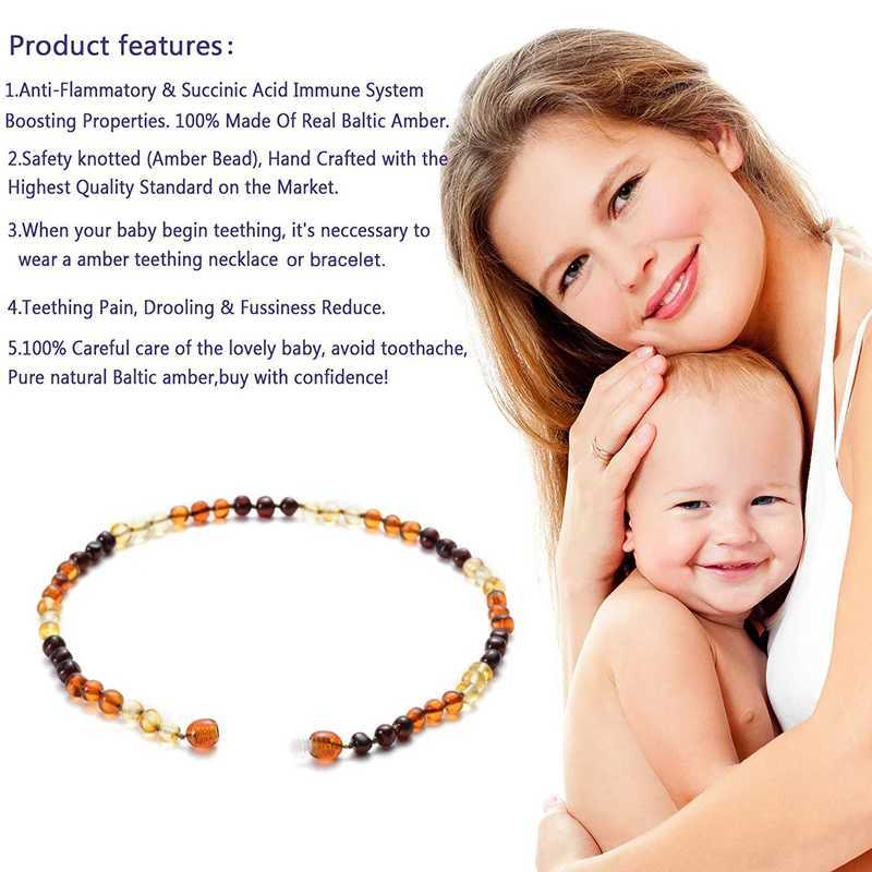 Подвесные ожерелья балтийские янтарные зубные колье ребенка Unisex 100% естественный нерегулярный многоцветный многоцветный полированный янтарный ожерелье -ювелирные изделия