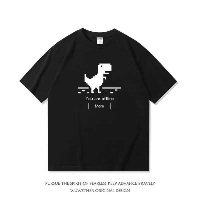 Herren-T-Shirts reines Baumwollkreatives Mesh Cut 404 Little Dinosaur T-Shirt Programmierer Kurzärmeler Sommer Amerikaner Stil Kawaii Y2K Kleidung J240409