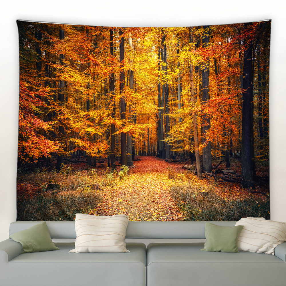 Autumn Forest Orange Tapestry bela paisagem Luz solar de parede boêmia pendurada tapeçarias de tons de fundo hippie de fundo
