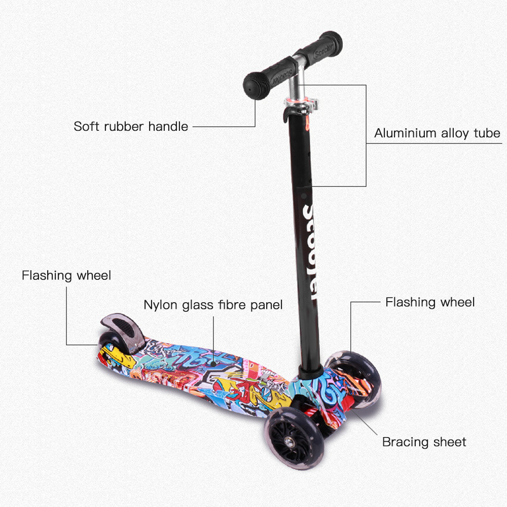 Faltbarer Roller für Kids 3 Wheel Scooter mit Lichträdern Kick-Scooter für Kleinkinder 3-8 Jahre Verstellbare Höhe Roller