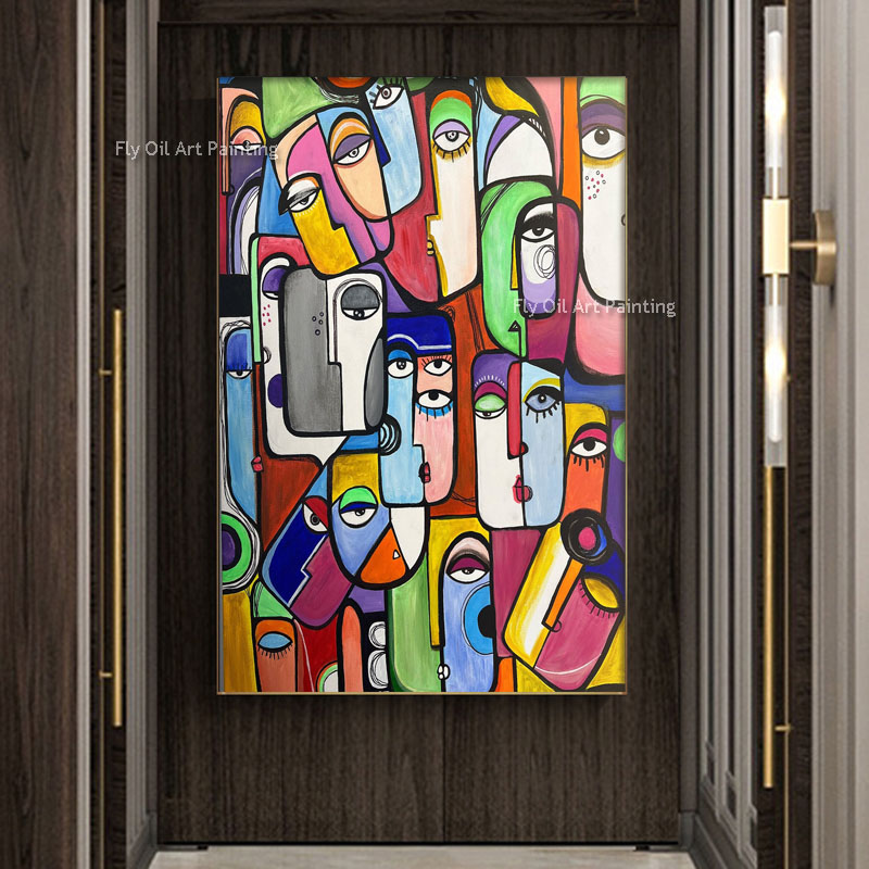 Kolorowa twarz ludzi malarstwo olejowe ręcznie robiona abstrakcyjna osoba płócienna malarstwo figuratywne współczesne grafiki ścienne kształty sztuki sztuki do salonu wystrój domu