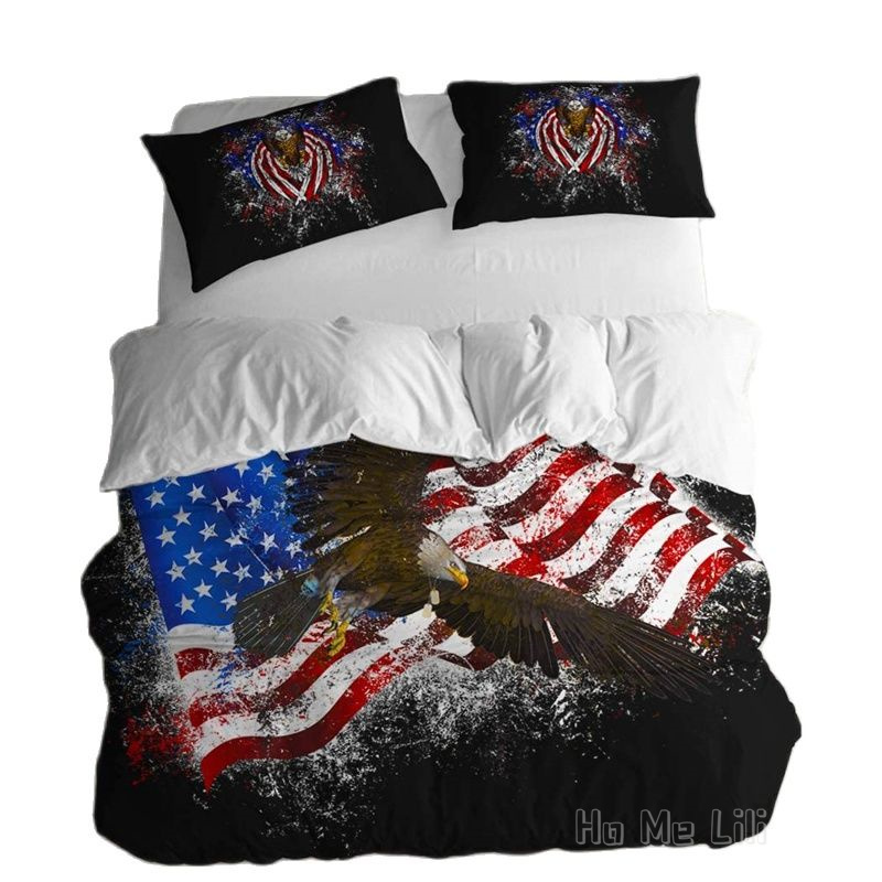 American Flag Bedding Set Eagle by Ho Me Lili Duvet Cover For 4 de julio Día de la Independencia Decoración de rayas retro