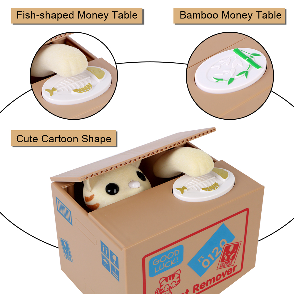 Hilife Automated panda gato roubar moedas de moedas caixa de economia de dinheiro caixas de dinheiro eletrônico Piggy Banks Kids Presente Decoração de casa fofa