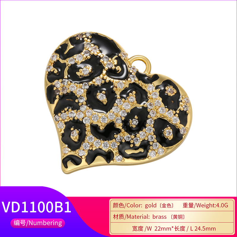 Zhukou Gold Farbe Leopard Emaille Herz Anhänger für Frauen handgefertigt Ohrringe Schmuckzubehör versorgt Großhandel VD1100