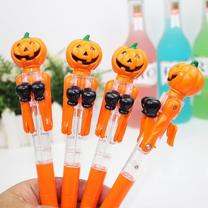 Halloween carino pugilato di zucca Penna creativa Ball Point Penna con una penna giocattolo a pressione leggera Halloween Gift Prize bambini