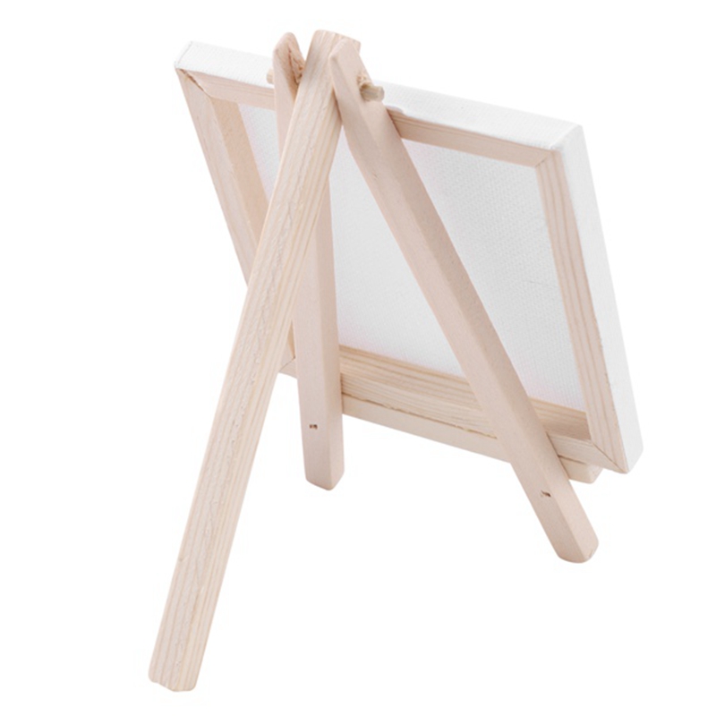 4 By 4 Inch Mini Canvas And 8*16cm Mini Wood Easel Set For Painting Drawing School Student Artist Supplies, 12 Pack