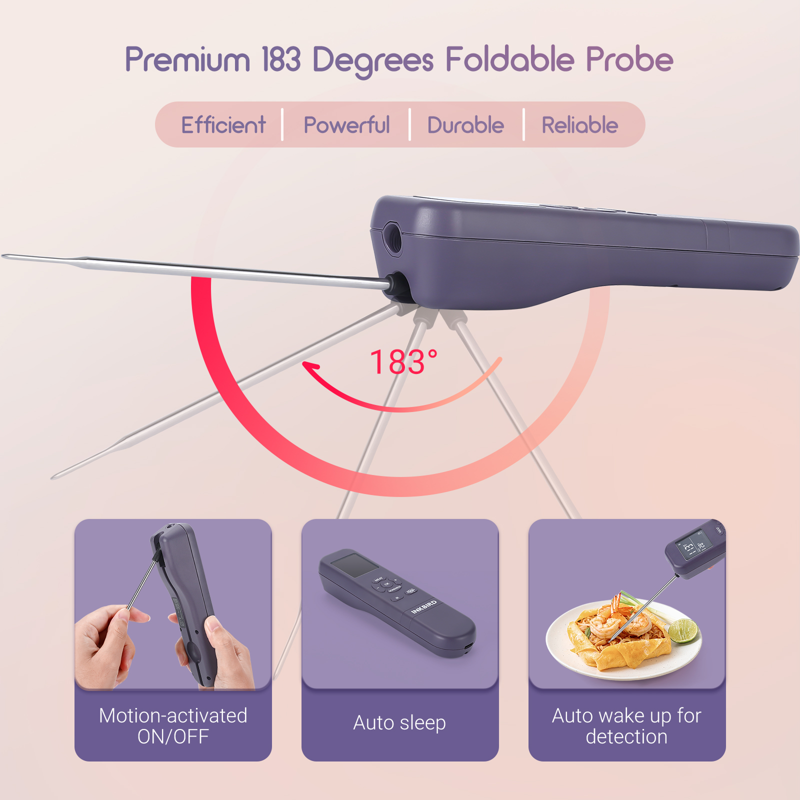 Inkbird 3-en-1 Thermomètre à viande pratique avec détecteur IR Thermomètre alimentaire multifonctionnel IHT-1M Timer pour grillade