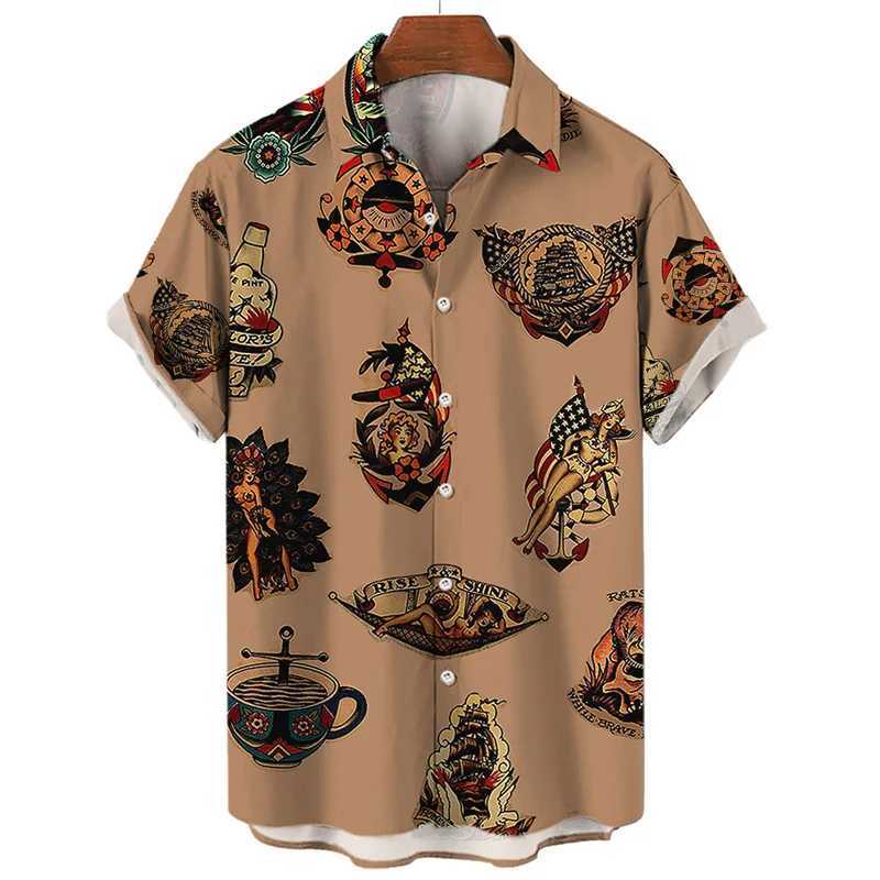 Men's Casual Shirts Mens Summer Floral Oversized Hawaiian Short Sleeve Shirt Y2k Casual Goth Custom Human Elements Street Style Original Clothing 240409