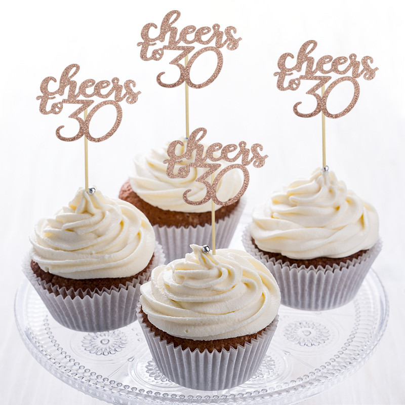 Chicinlife Gold Cheers To 30 40 50 60 Cupcake Toppers Adult Birthday Party Anniversary 30th 40th 50th 60th Cake Supplies