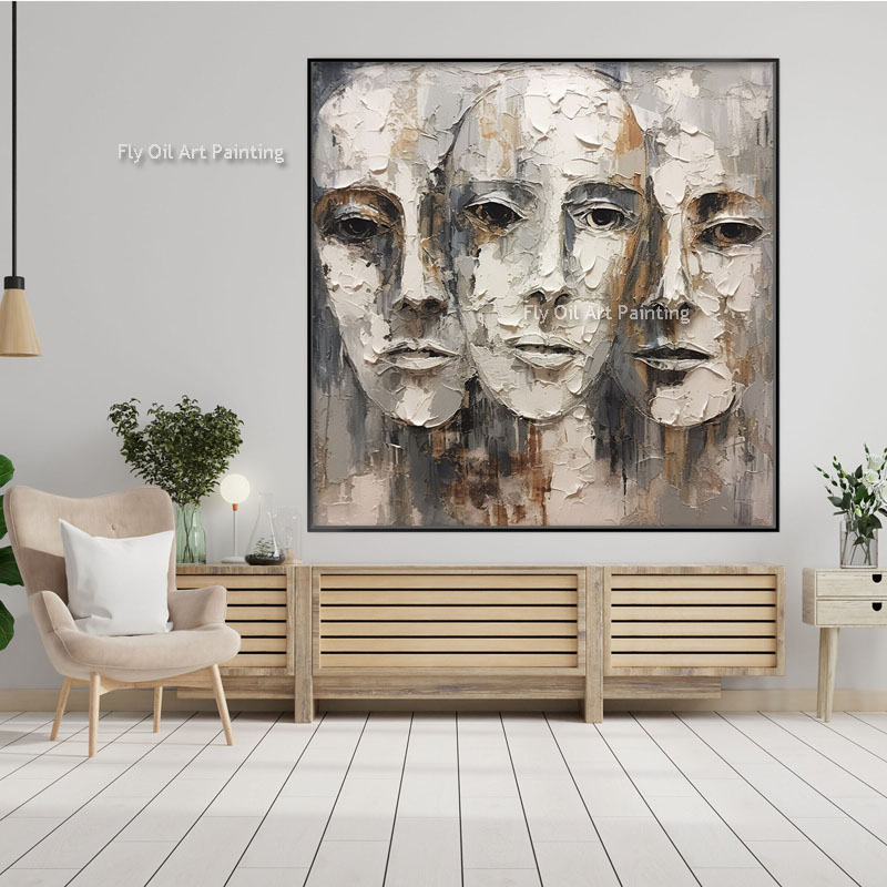 Emotion Oil Painting 100% Handmade Big Woman Face Textured Modern Canvas Painting Abstract Wall Decor Living Room Office Art As Beat Gift