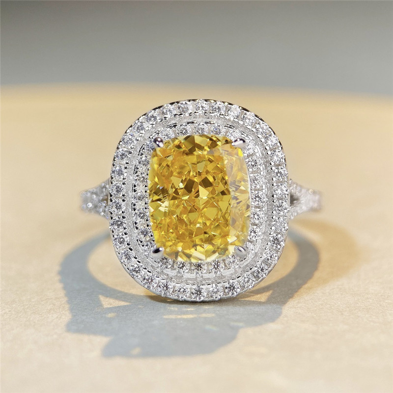 Anello di design di diamanti giallo donna 925 Sterling Silver 5A 8A Zirconia Square Impegno matrimoni Anelli da donna Gioielli di lusso Mother Friend Box Box Dimensioni 5-9