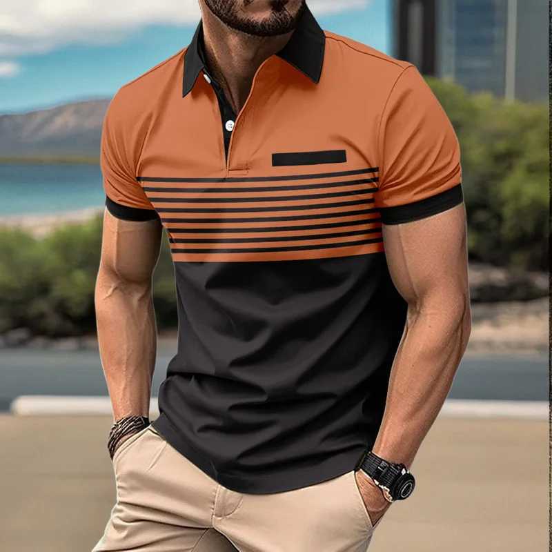 Herren Casual Shirts Herren Sommer kurzärmeliges Lappel 3D Digital bedrucktes Polo -Hemd gefälschte Taschenschnalle Business Casual Top 240409